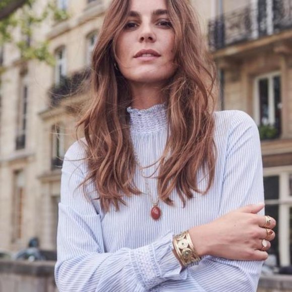 Sezane Tops - Sezane Cathy Blouse Blue White Stripe